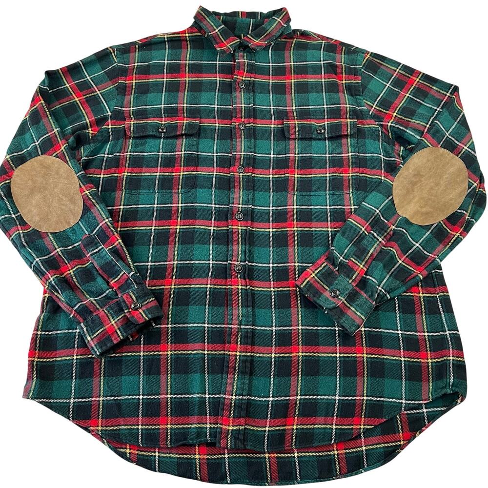 Polo Ralph Lauren Plaid Flannel Shirt Suede Leather elbow Patches Size XL Green